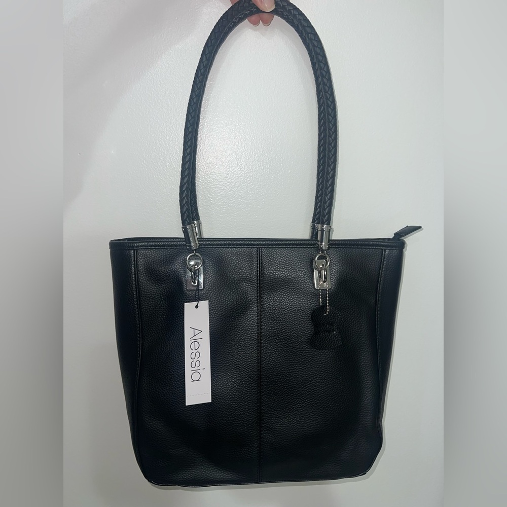 Alessi Elegant Genuine Leather Black Tote Bag
